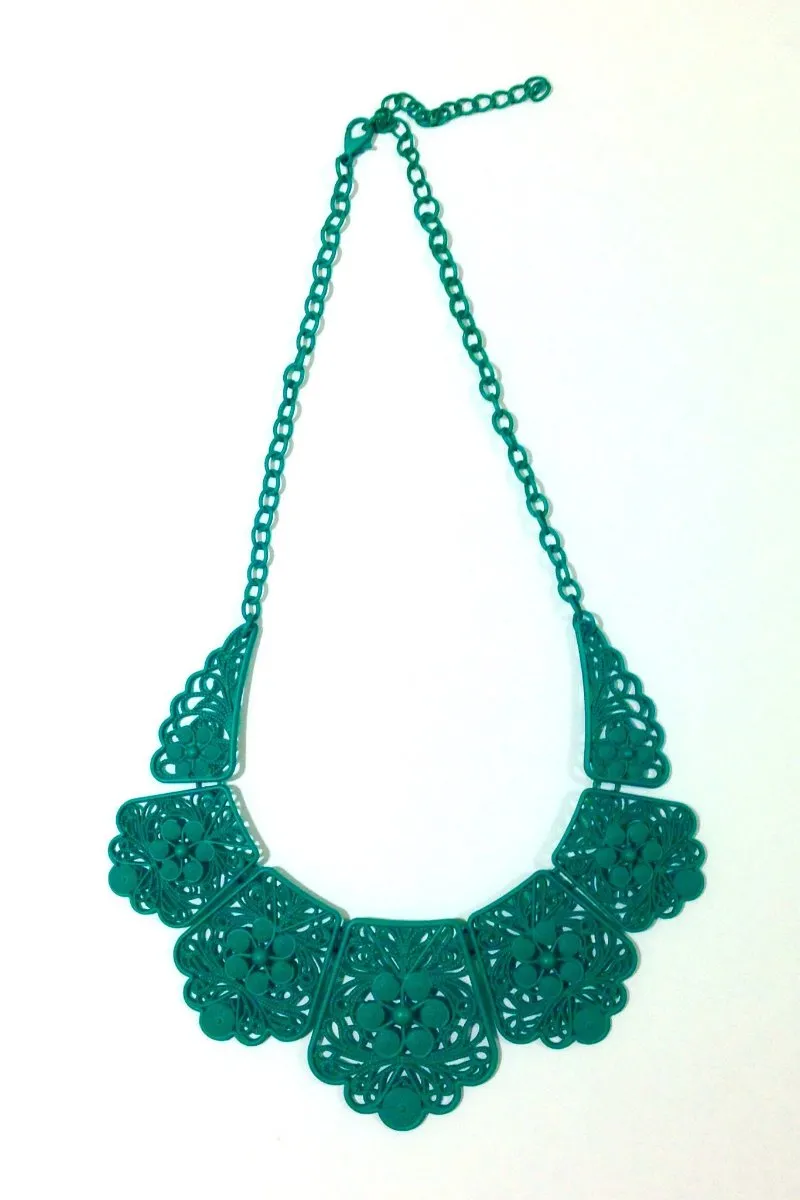 Green Lace Bib Statement Necklace