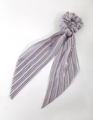 Grey Pleated Scarf Scrunchie