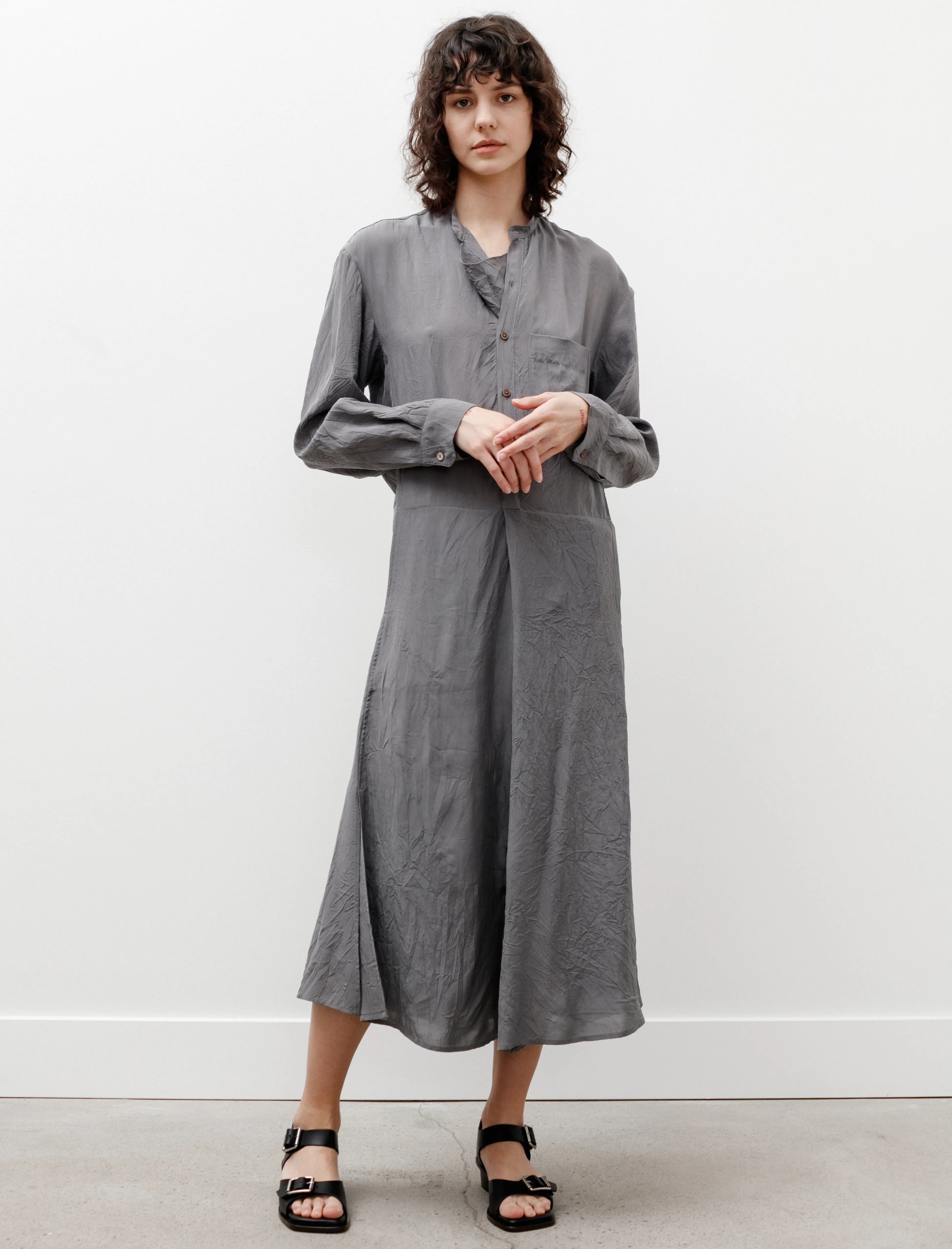 Gusset Collar Shirt Dress Aluminum