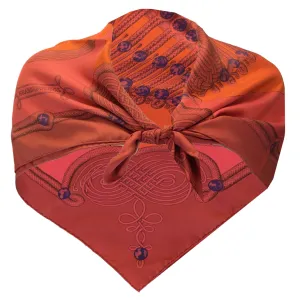 Hermes Red / Orange Brandebourgs Square Silk Twill Scarf