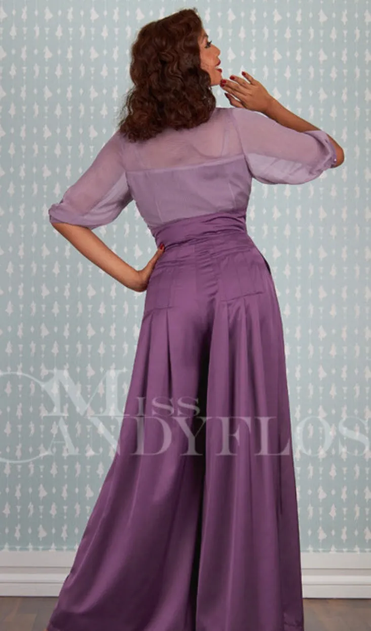 Hope-Violette Satin Palazzo Pants by Miss Candyfloss