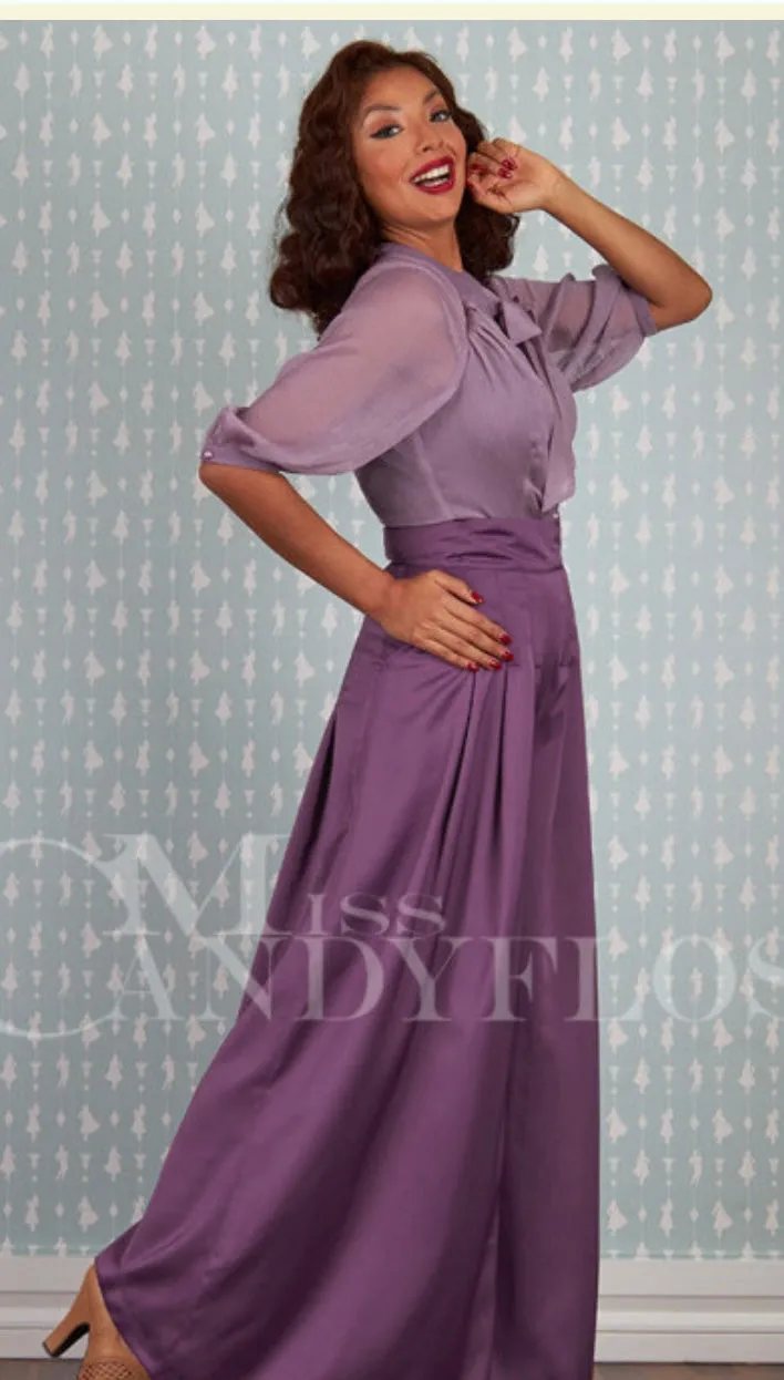 Hope-Violette Satin Palazzo Pants by Miss Candyfloss