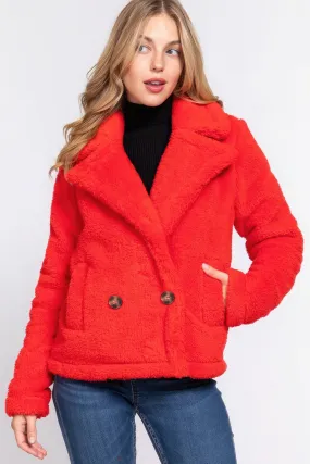 Hot Girl Cozzie Faux Fur Sherpa Jacket In Red