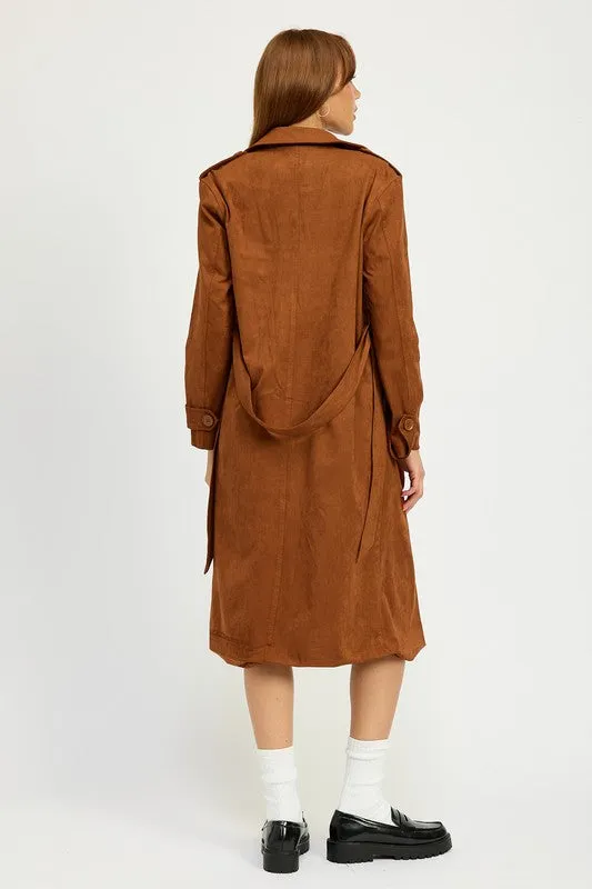 Hot Girl Emory Suede Trench Coat In Camel