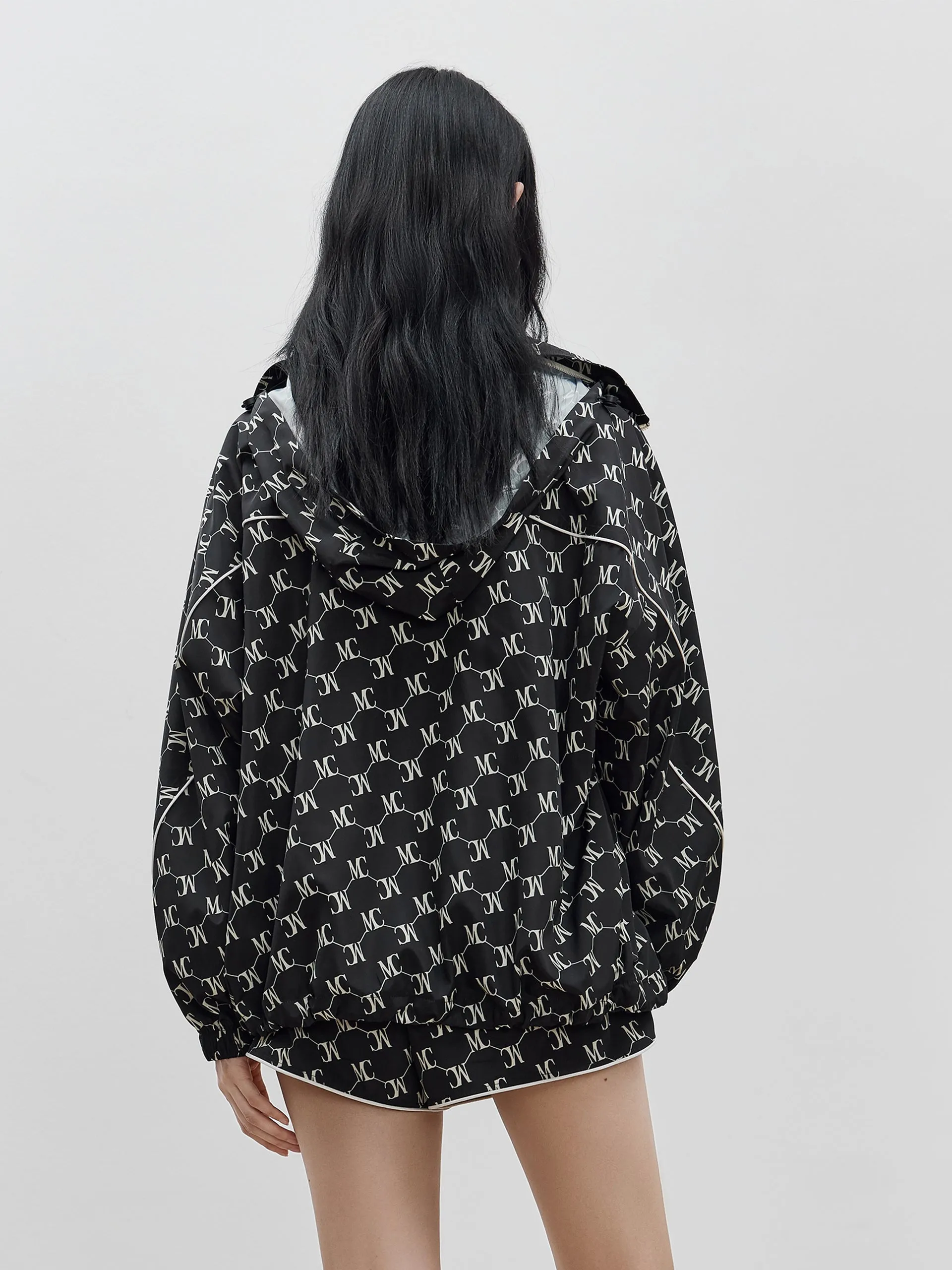 HOT SALE Monogram Print Hooded Trench Coat