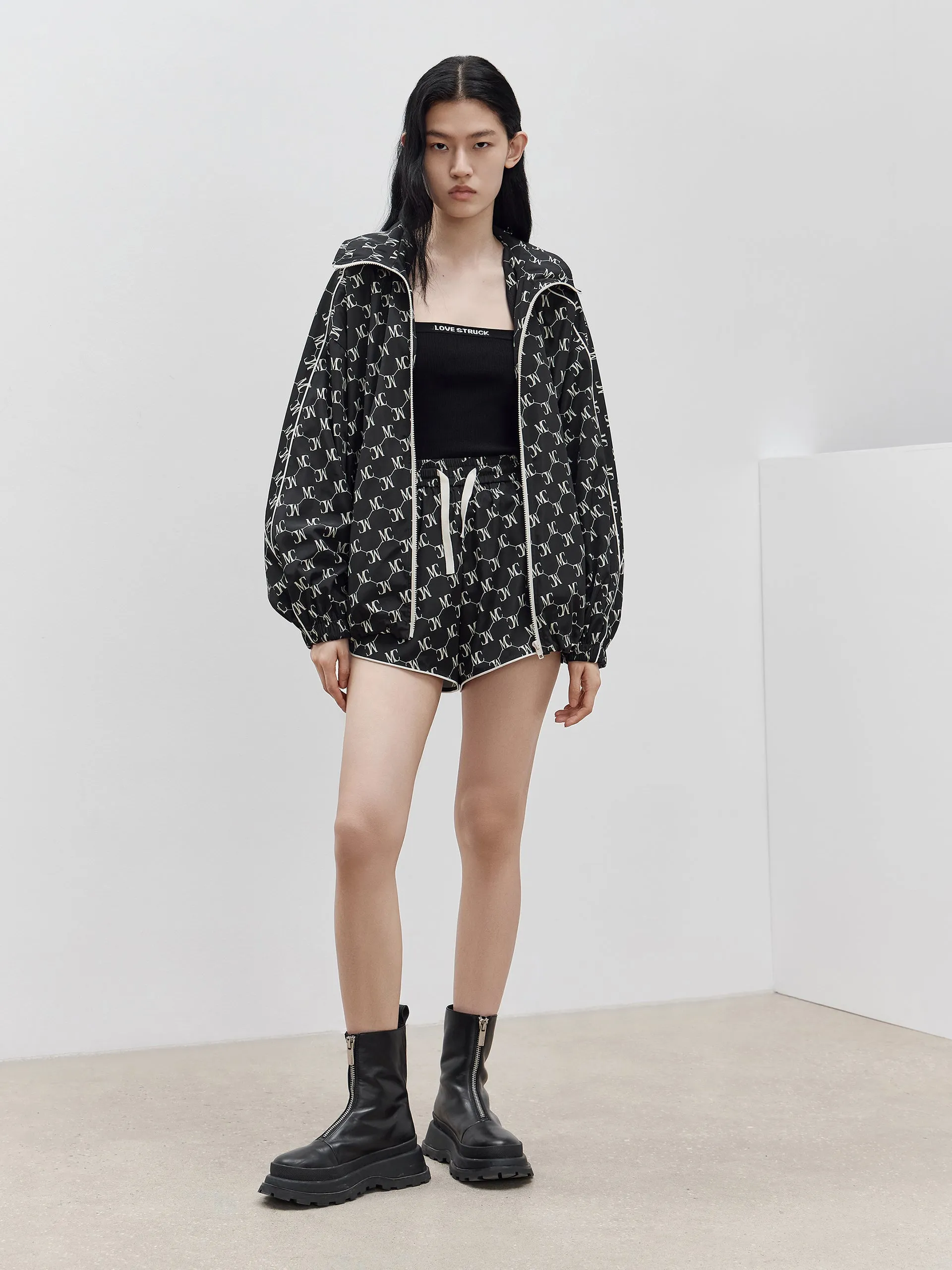 HOT SALE Monogram Print Hooded Trench Coat