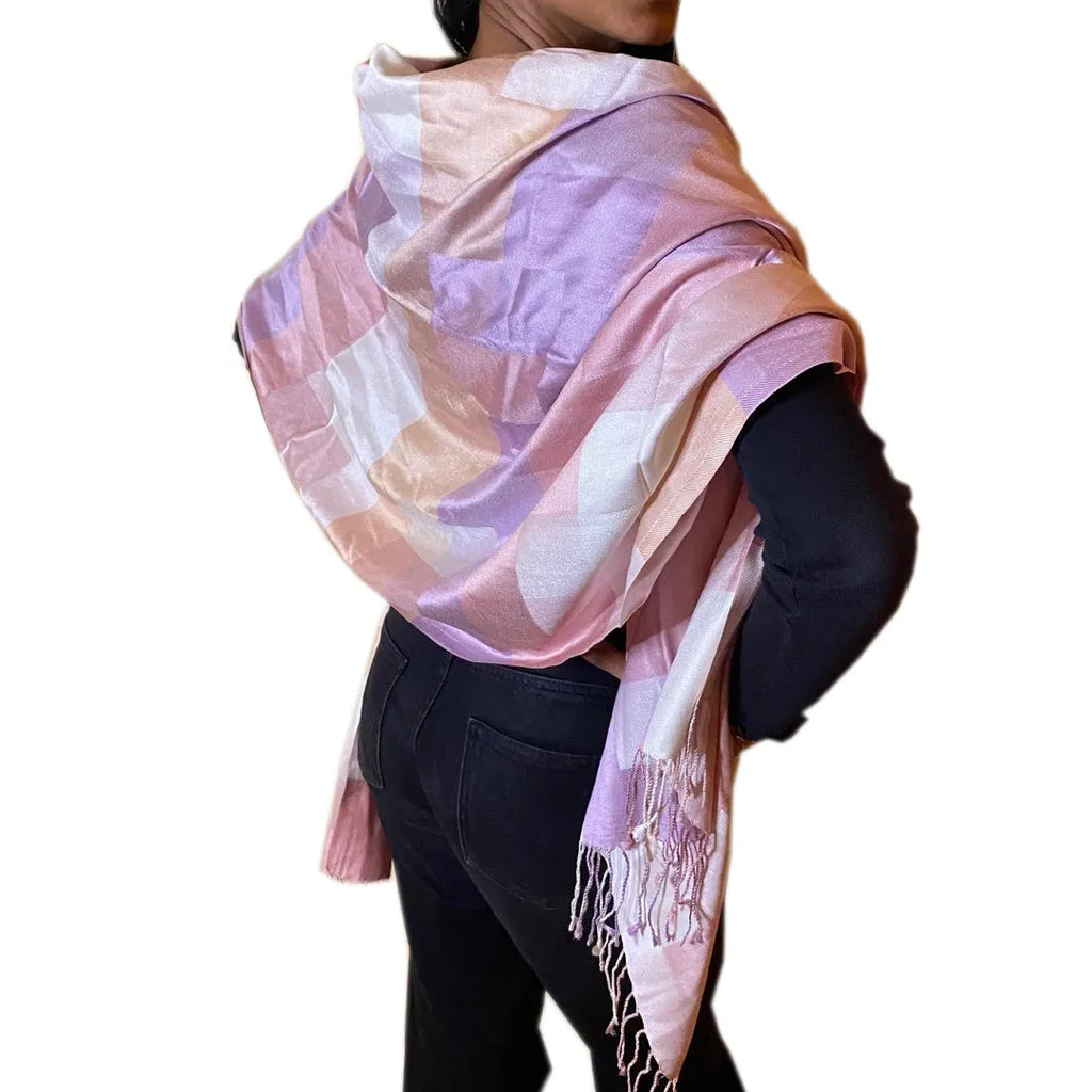 Jaisalmer Pink Squares Silk Scarf