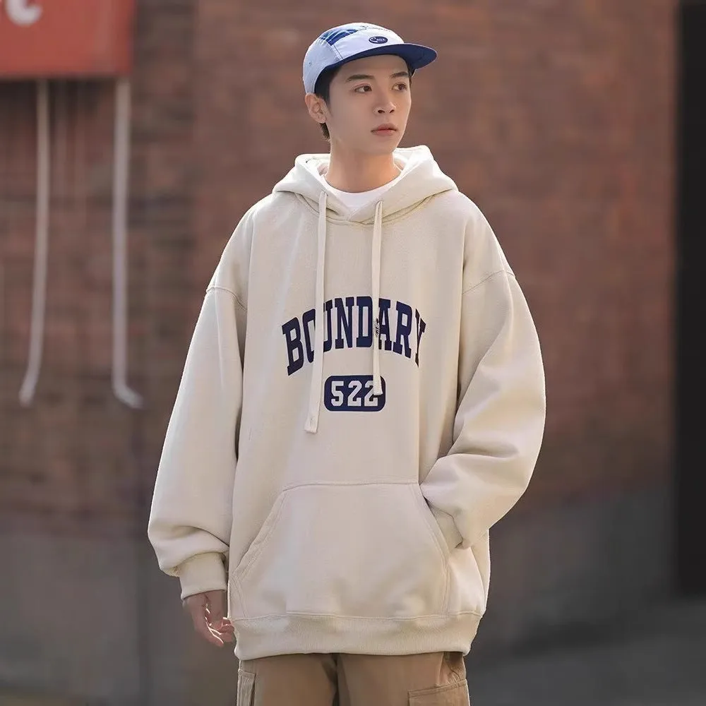 Jinquedai genderless fashion High Street Hooded Sweater Men's Autumn and Winter Fleece-lined Printed Couple Coat American Retro Vibe Casual Hoodie