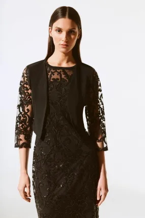 Joseph Ribkoff Black Sequined Lace Open Front Bolero 243737