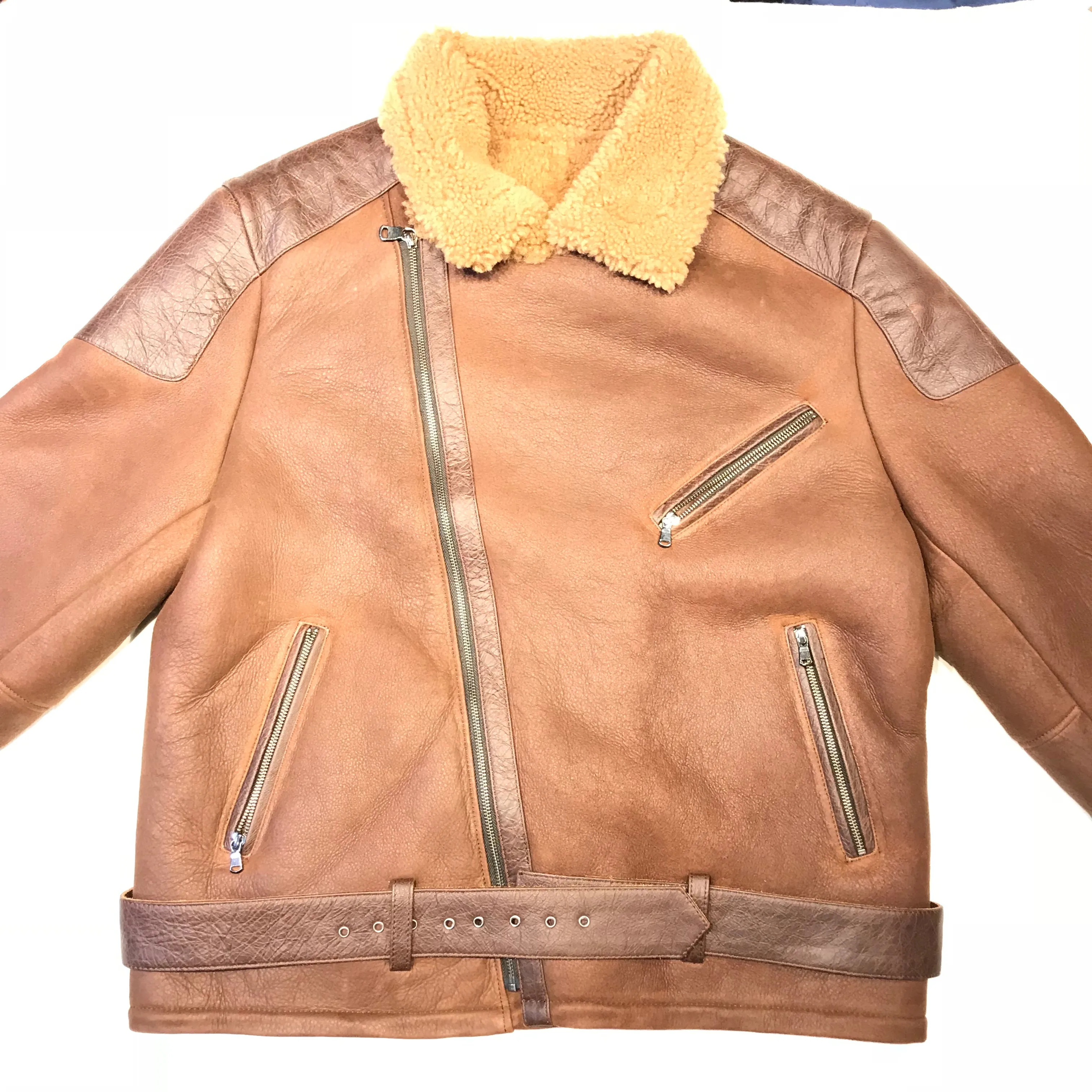 Kashani Chocolate Quad Zip Biker Shearling Jacket