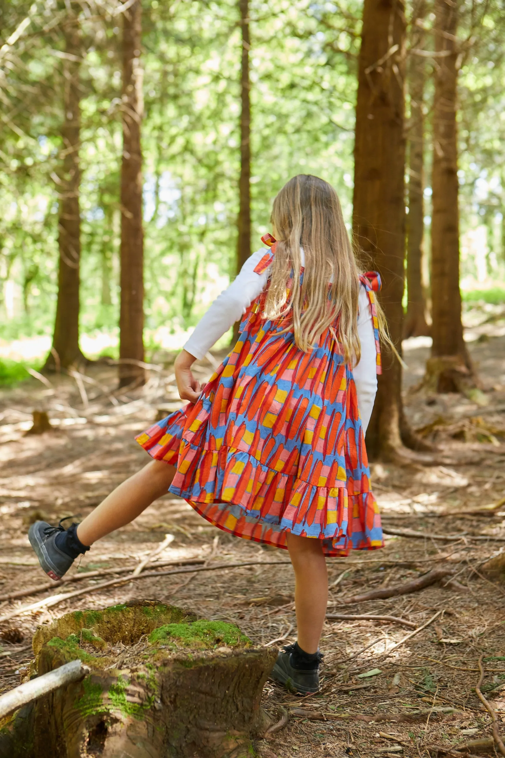 Kid's Cotton Butterfly Dress in 'Battenburg'