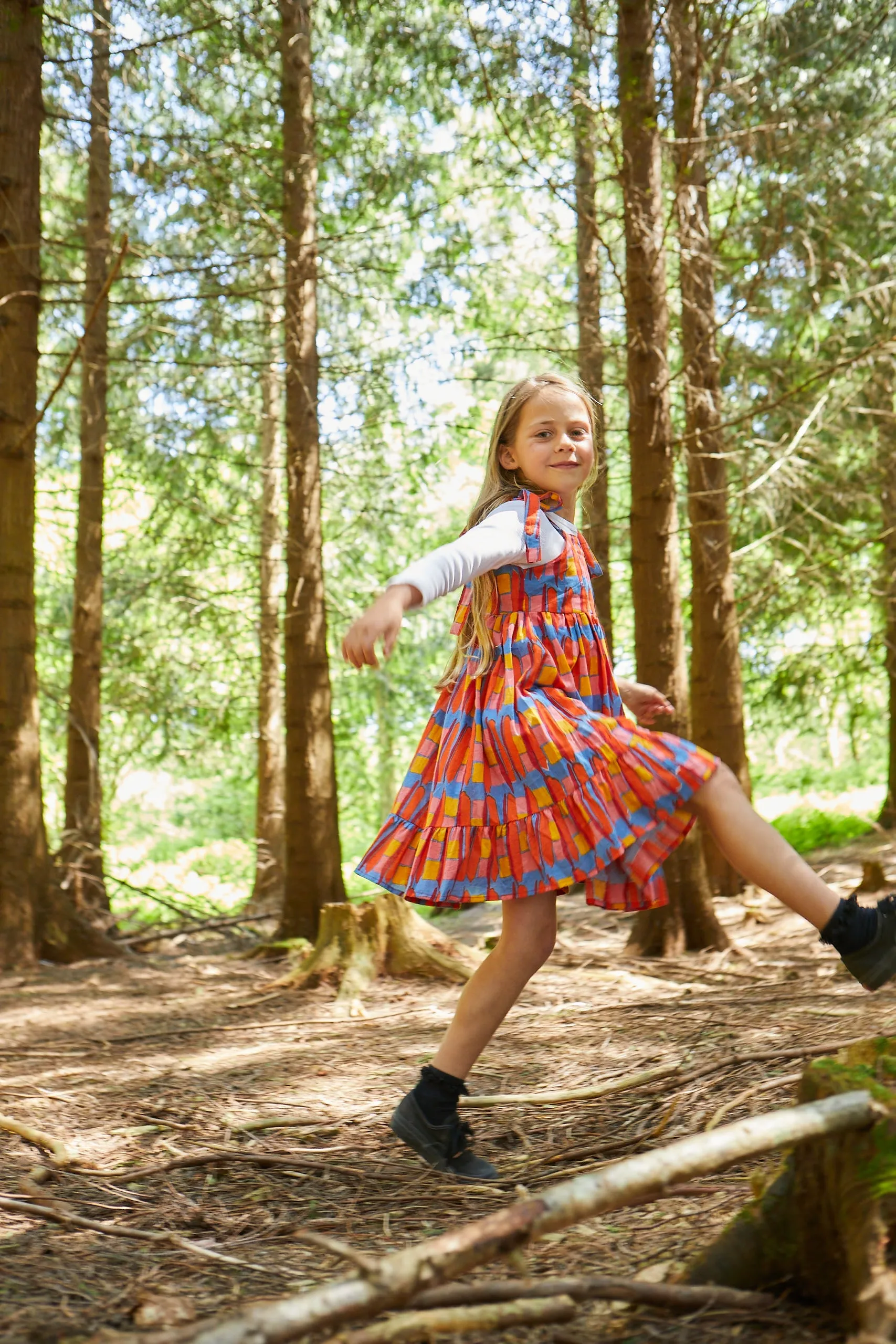 Kid's Cotton Butterfly Dress in 'Battenburg'