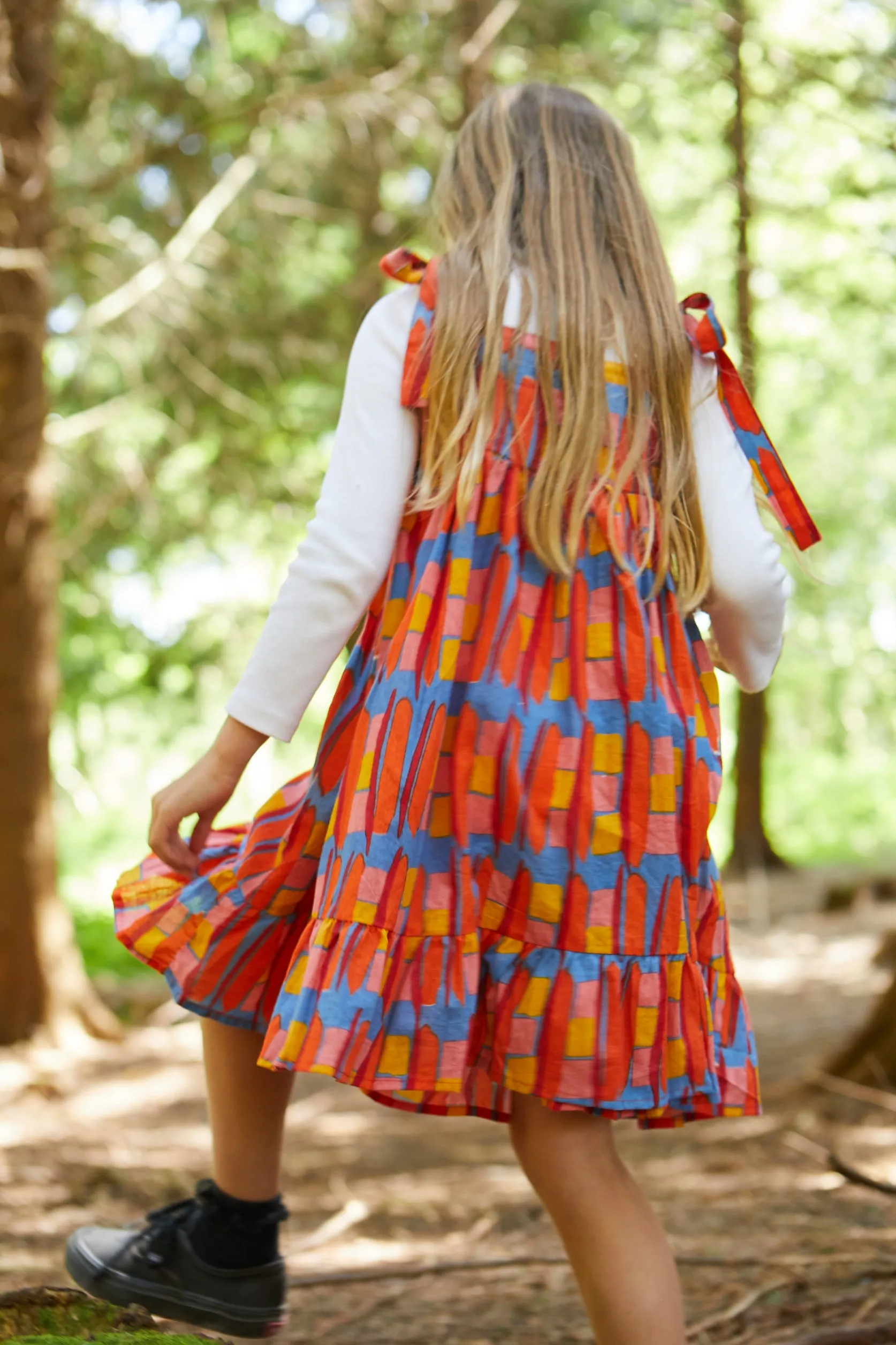 Kid's Cotton Butterfly Dress in 'Battenburg'