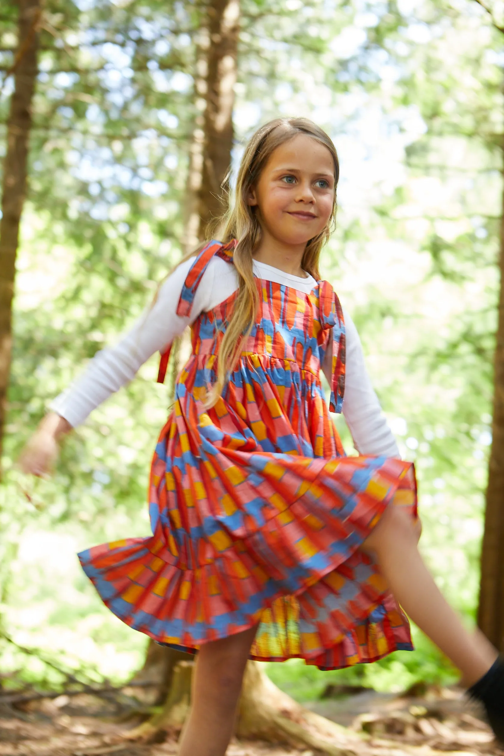 Kid's Cotton Butterfly Dress in 'Battenburg'