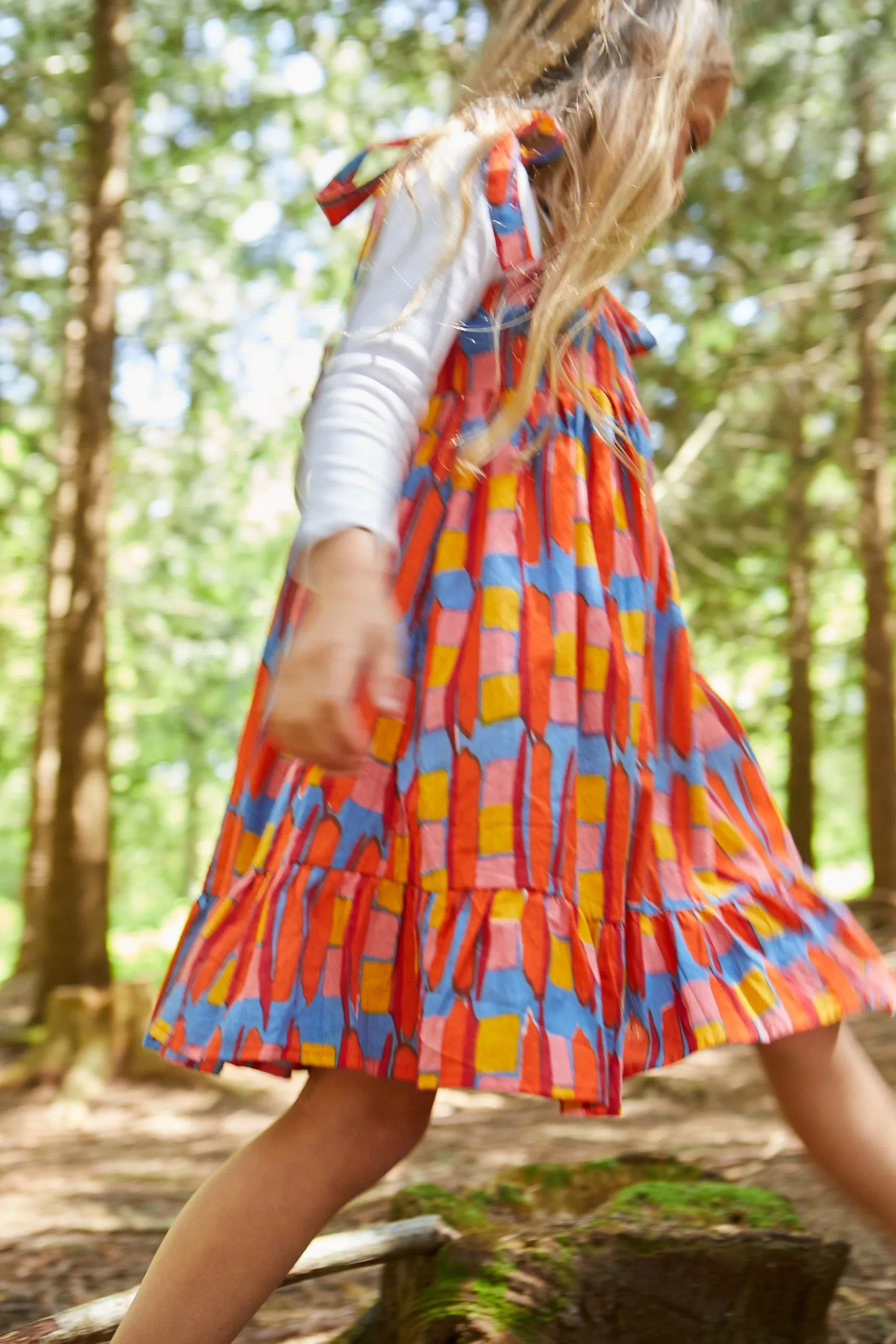 Kid's Cotton Butterfly Dress in 'Battenburg'