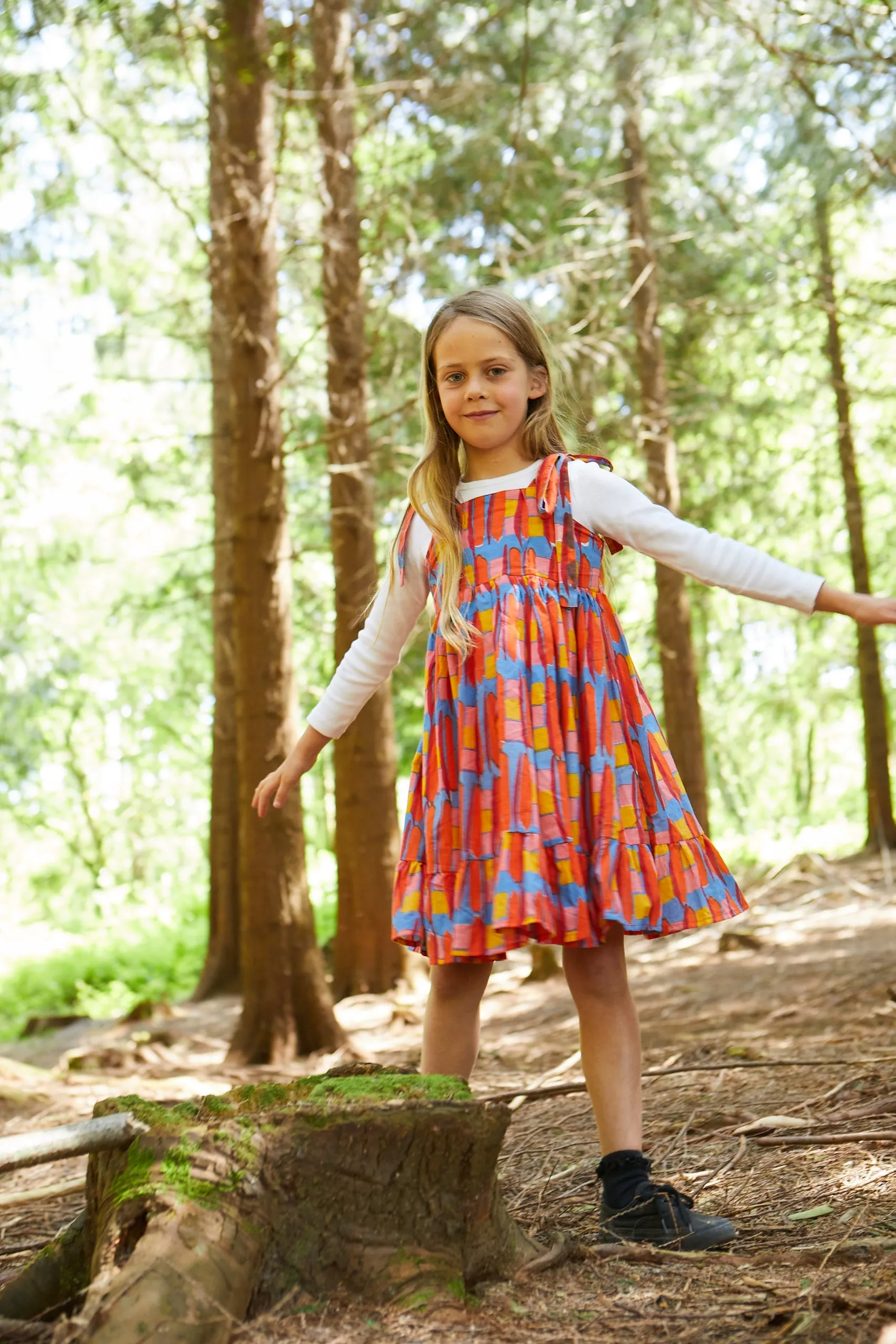 Kid's Cotton Butterfly Dress in 'Battenburg'