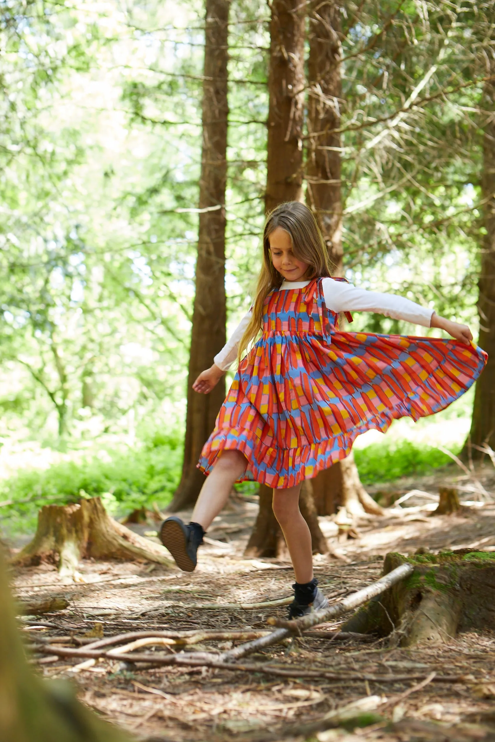 Kid's Cotton Butterfly Dress in 'Battenburg'