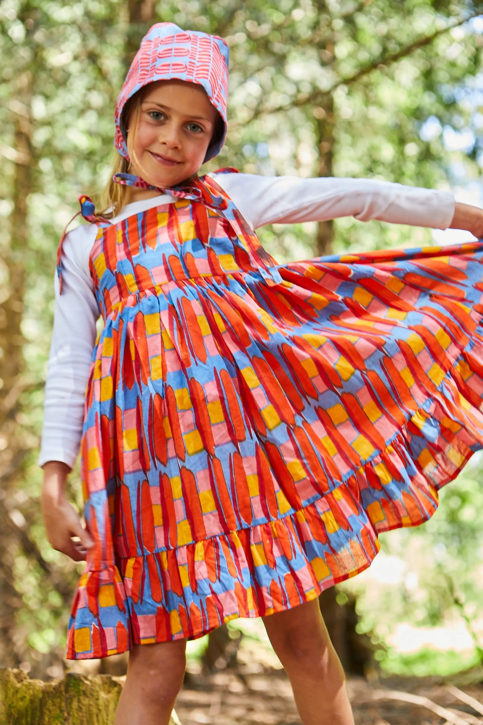 Kid's Cotton Butterfly Dress in 'Battenburg'