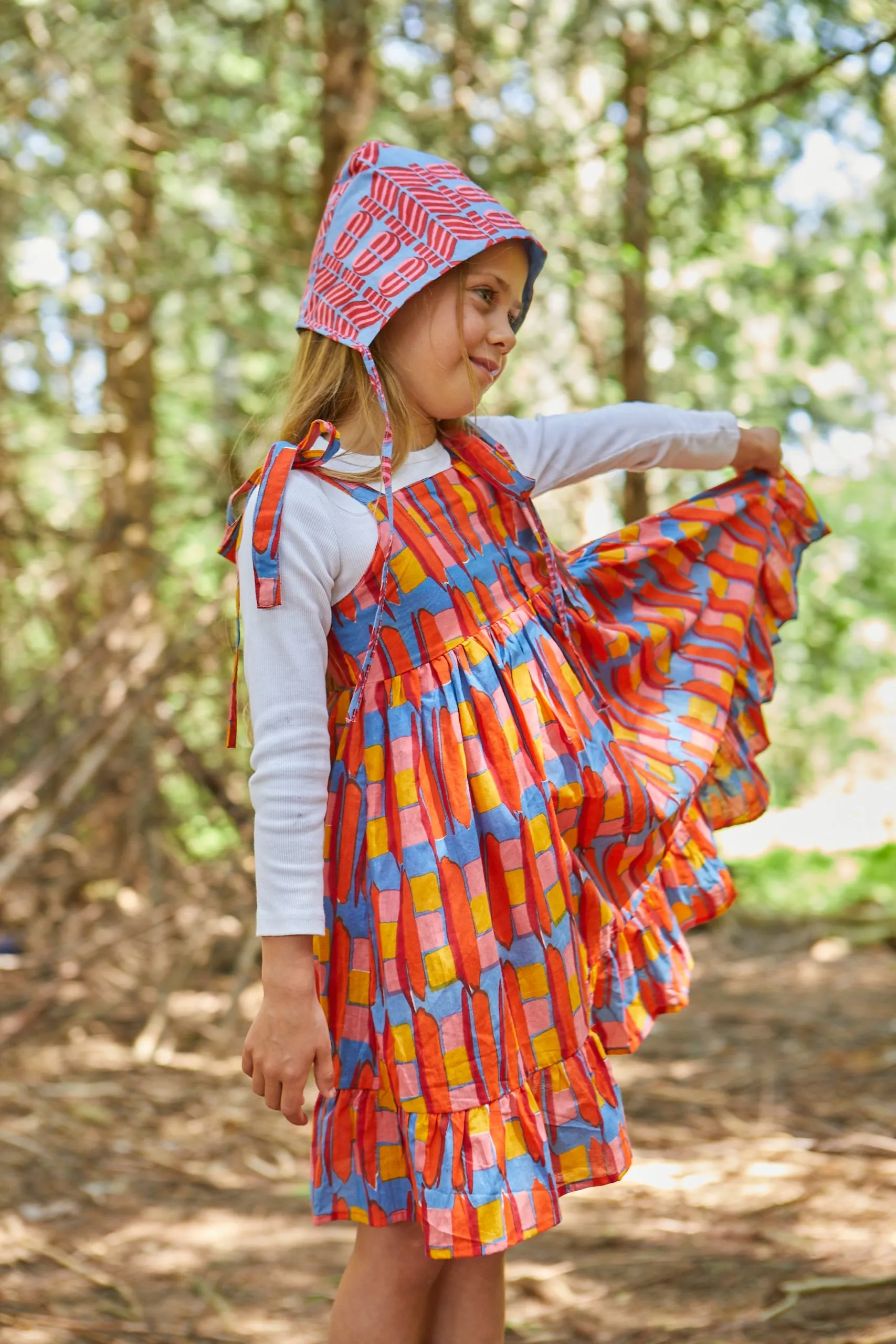 Kid's Cotton Butterfly Dress in 'Battenburg'