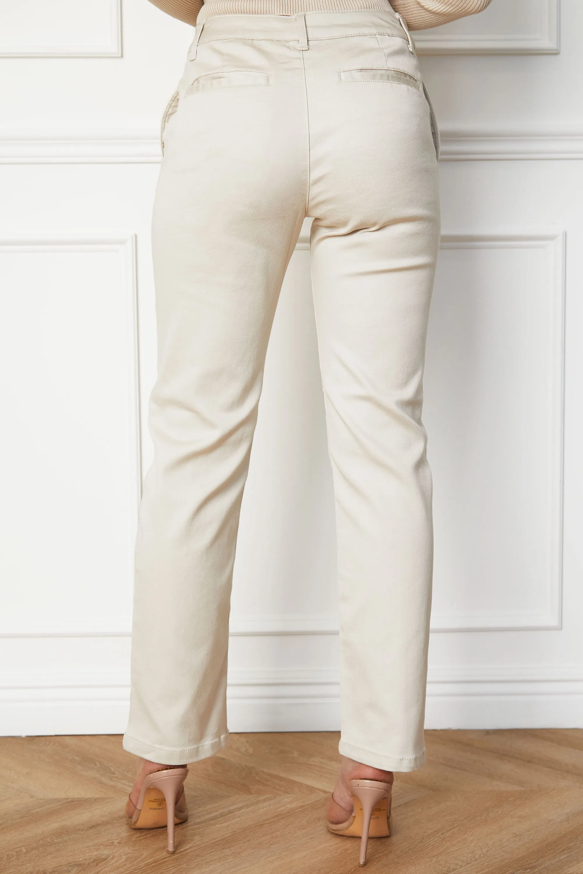 Kit Beige Straight Fit Twill Pants