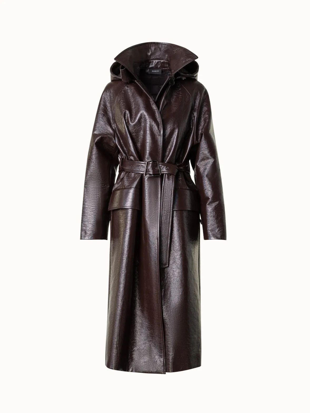 Lacquer Cotton Trench Coat with Detachable Hood