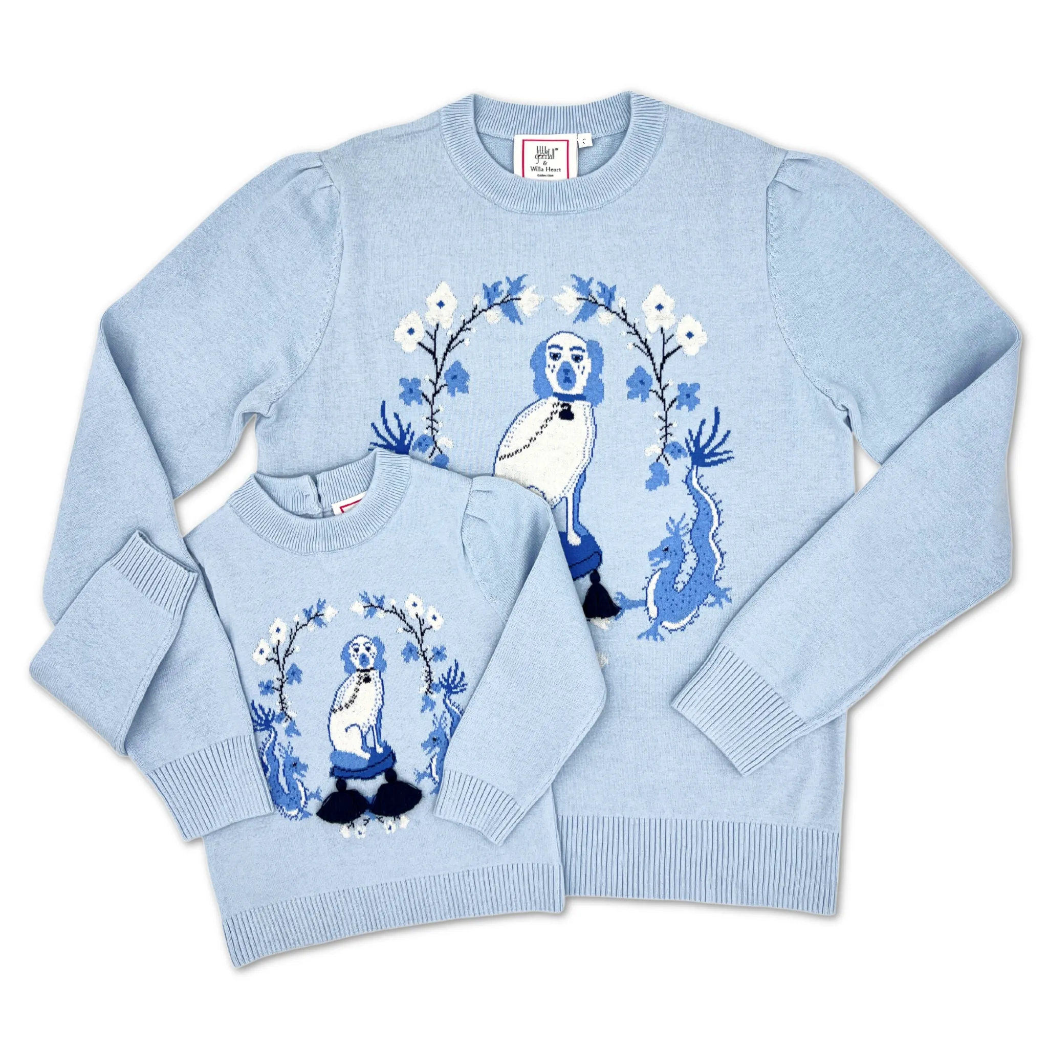 Ladies Willa Heart Blue and White Dog Sweater