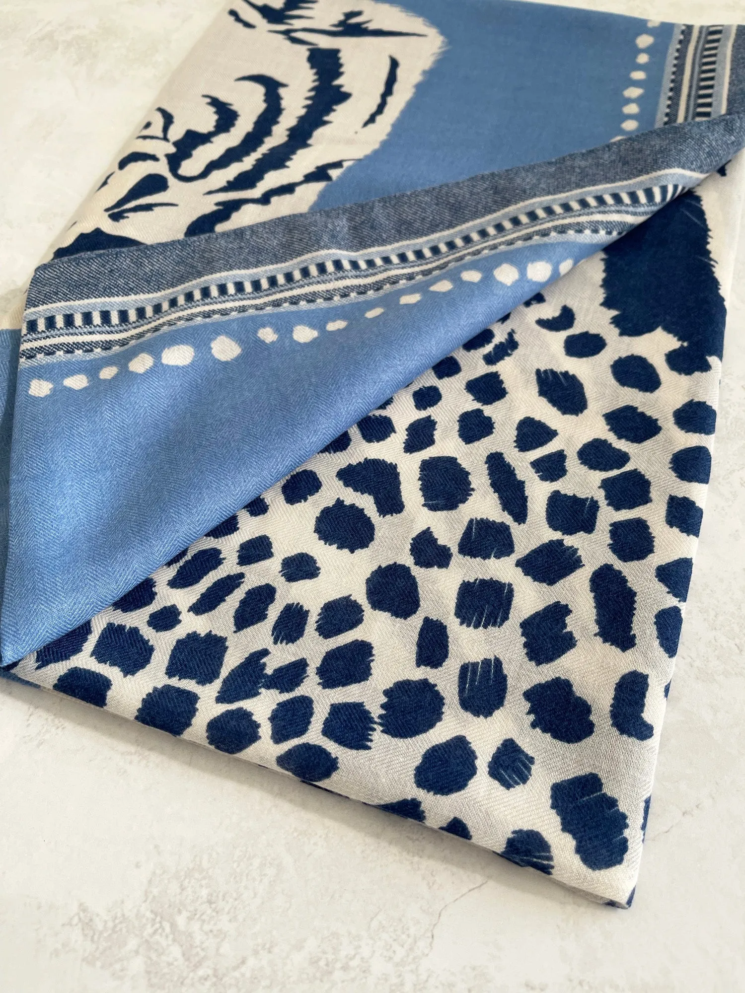 LARGE BABY BLUE TIGER AND LEOPARD PRINT SHAWL SCARF