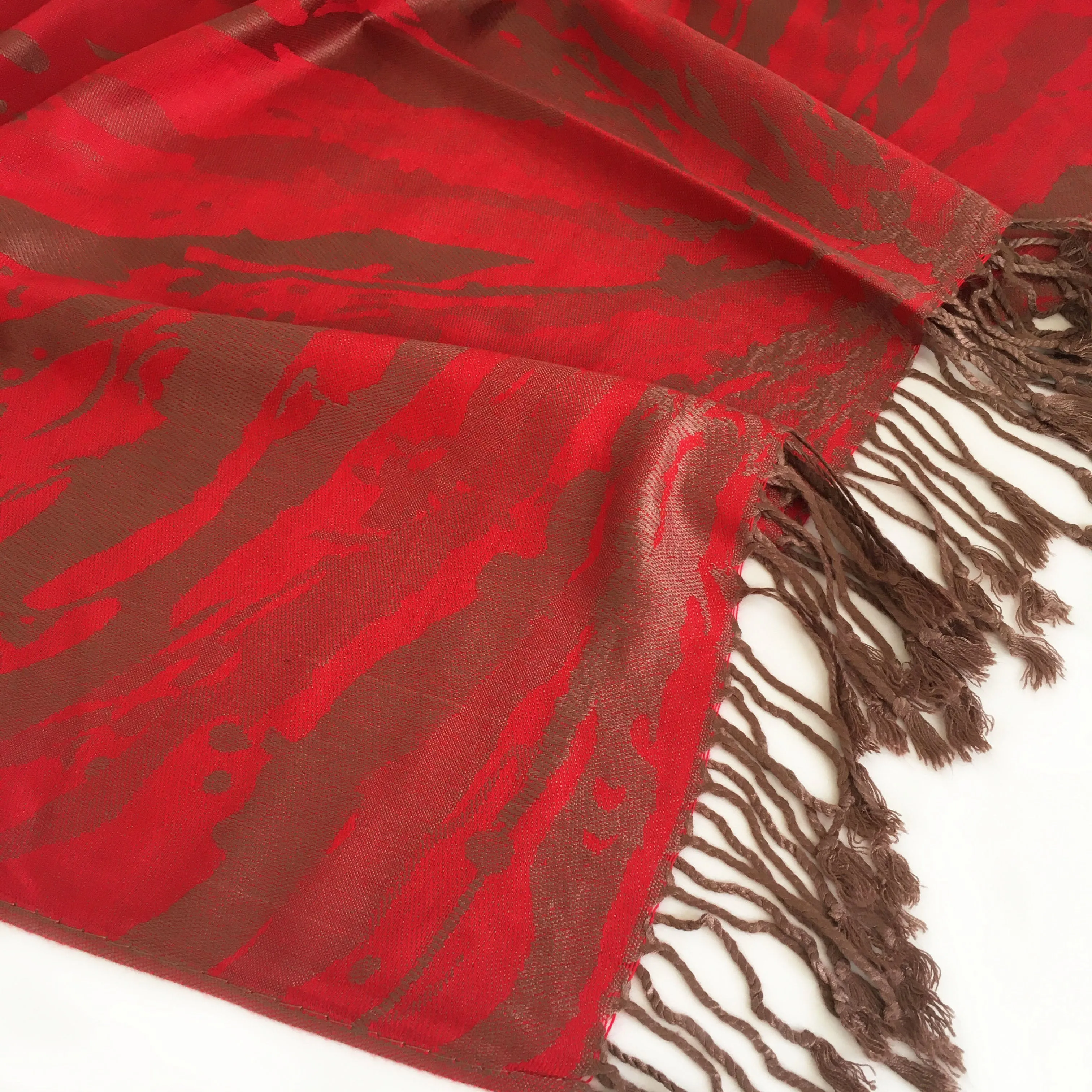 LARGE RED ZEBRA PRINT REVERSIBLE PASHMINA SHAWL SCARF