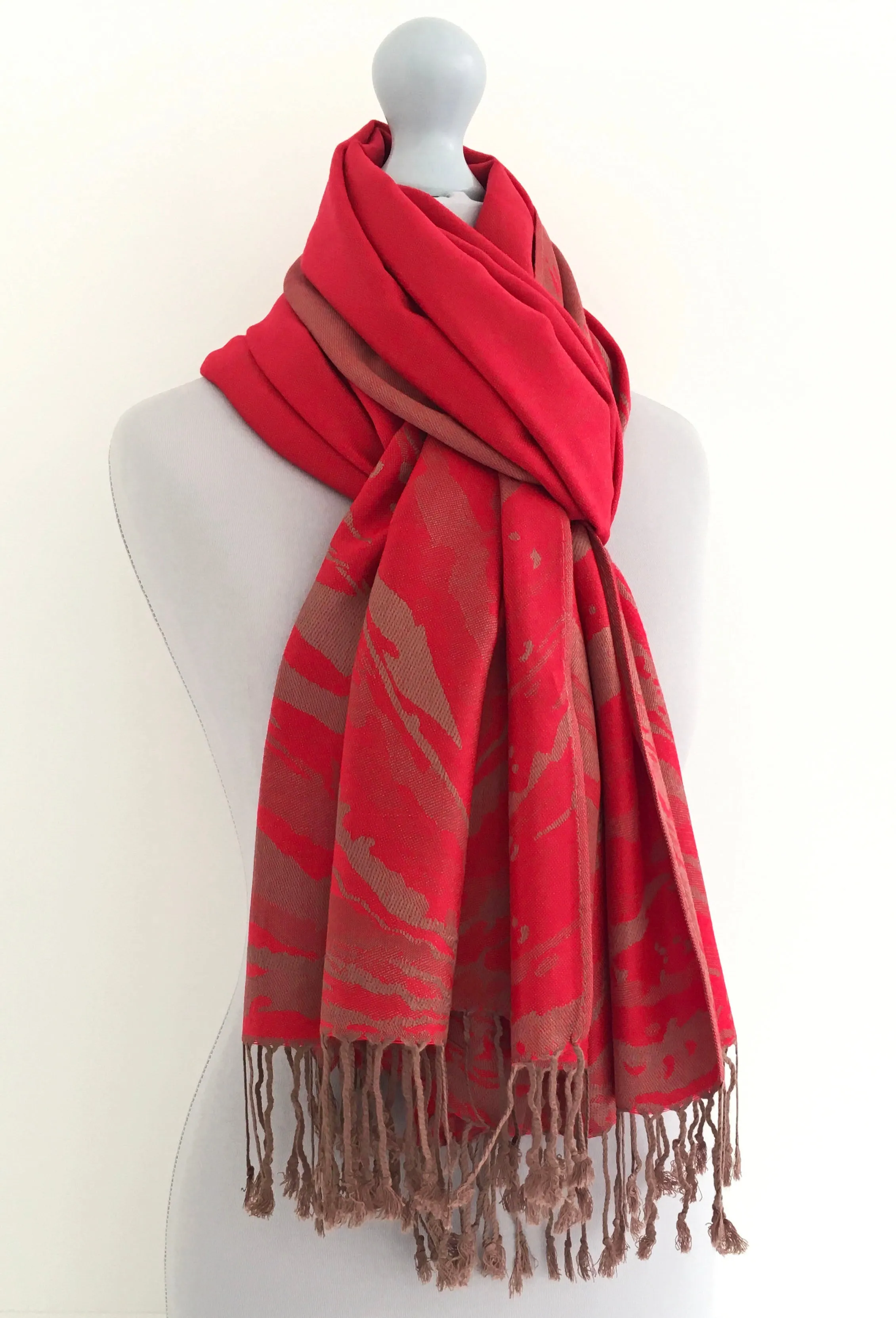 LARGE RED ZEBRA PRINT REVERSIBLE PASHMINA SHAWL SCARF