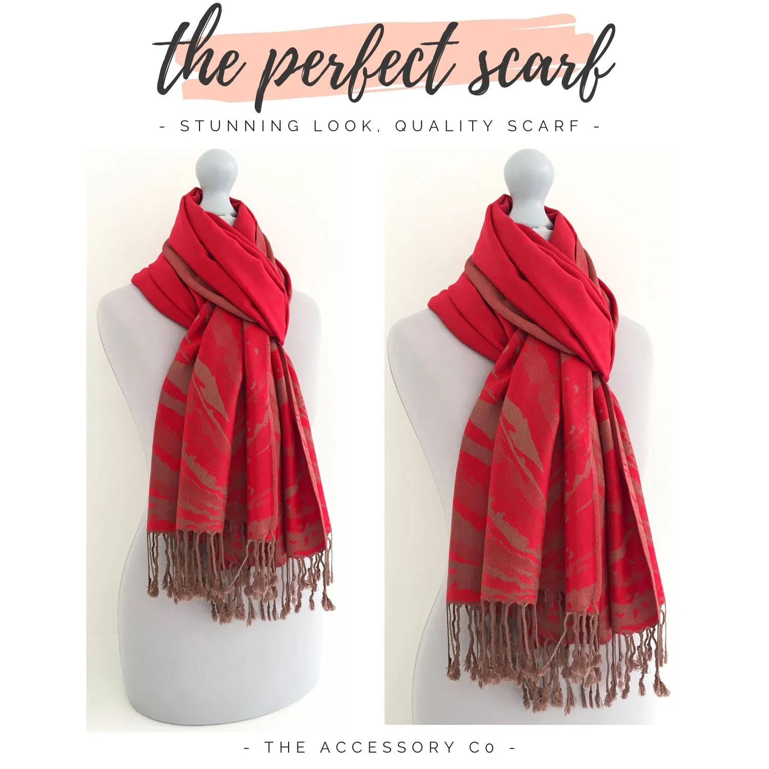 LARGE RED ZEBRA PRINT REVERSIBLE PASHMINA SHAWL SCARF