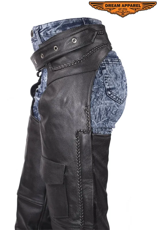 Leather Braided Motorcycle Chaps