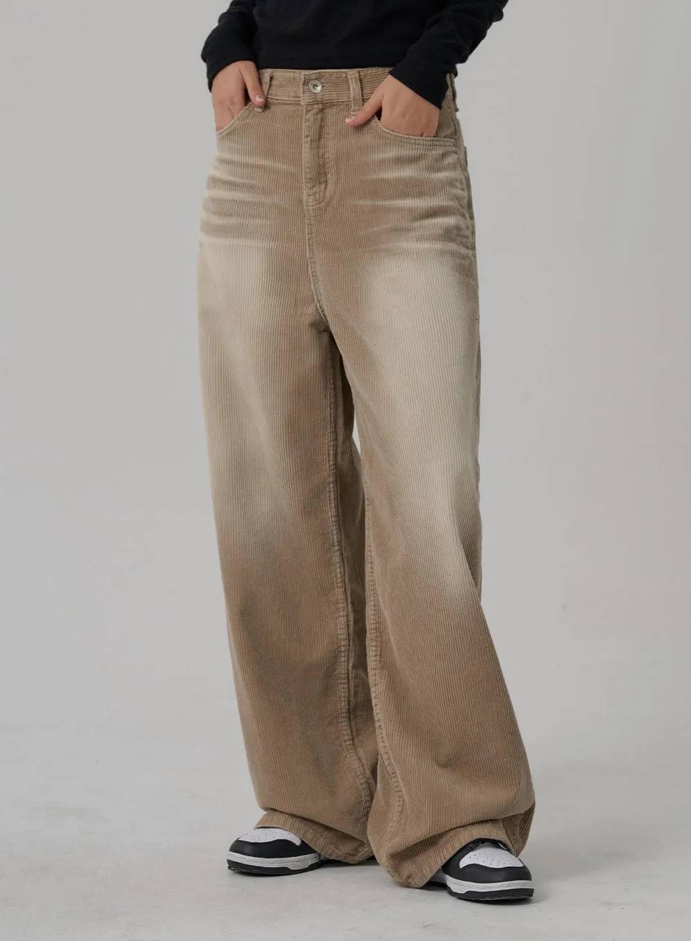 Light Washing Corduroy Wide Pants Unisex CN02