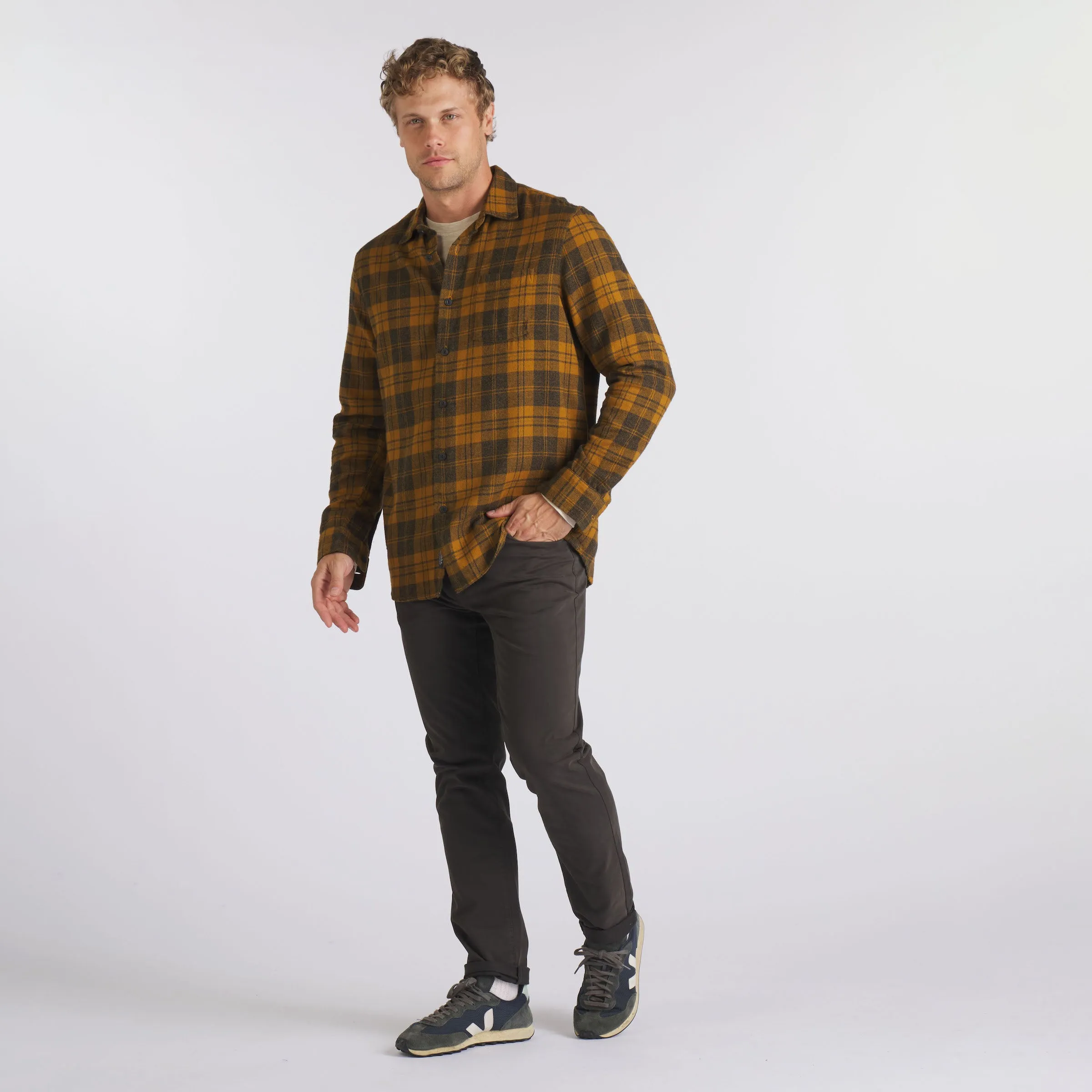 Lightweight Grindle Twill Shirt - Mustard Navy