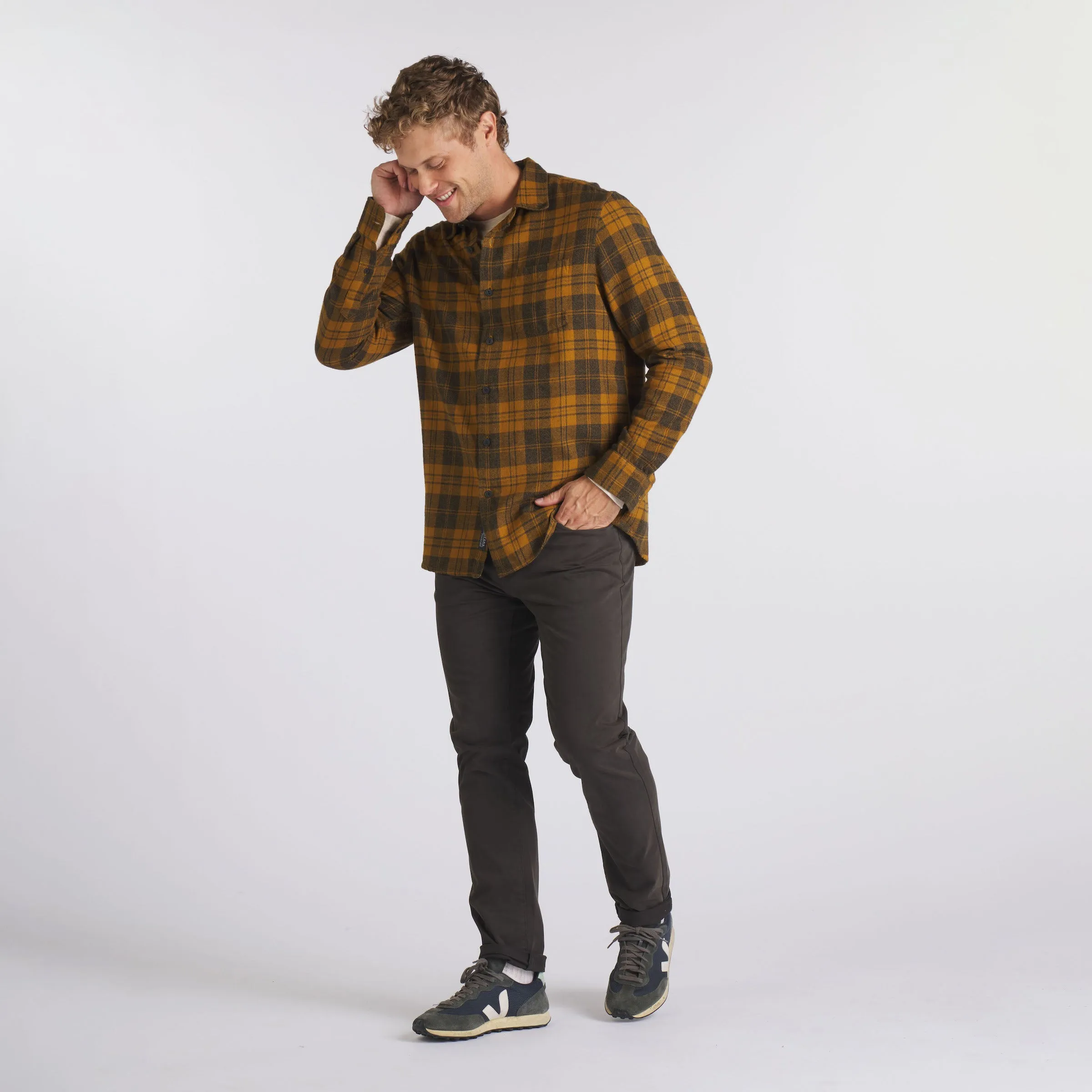 Lightweight Grindle Twill Shirt - Mustard Navy