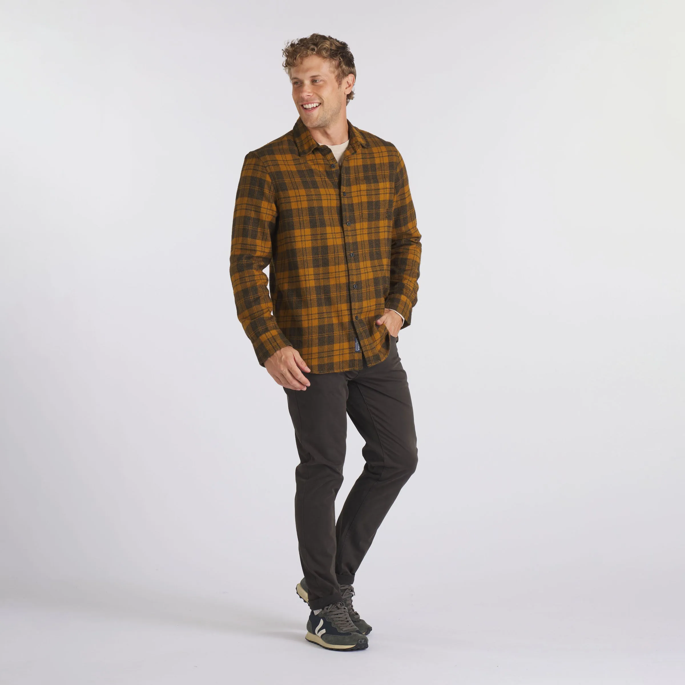 Lightweight Grindle Twill Shirt - Mustard Navy