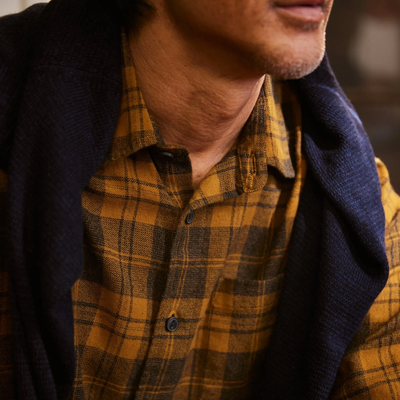 Lightweight Grindle Twill Shirt - Mustard Navy