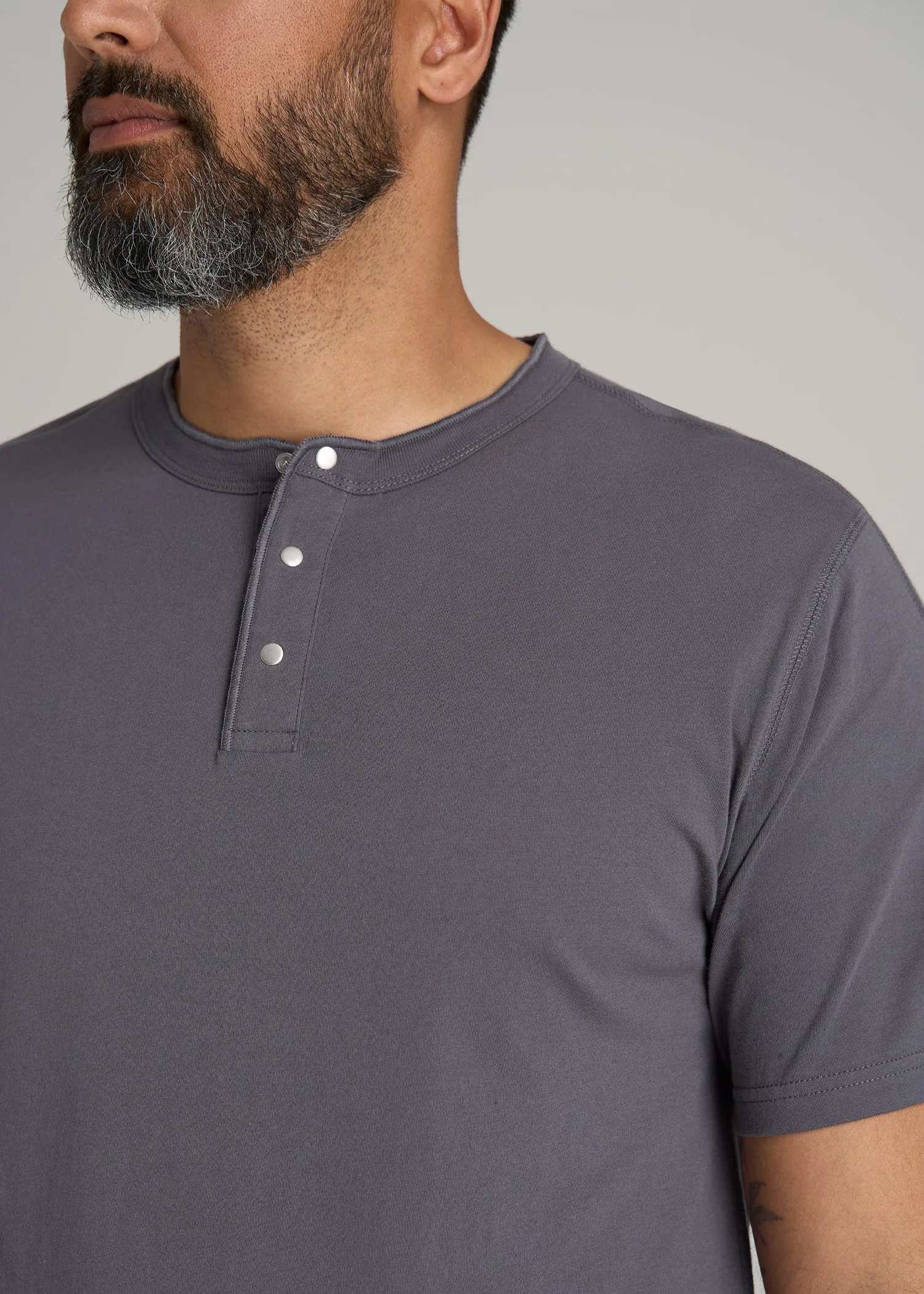 LJ&S REGULAR-FIT Jersey Henley Tee for Tall Men in Asphalt