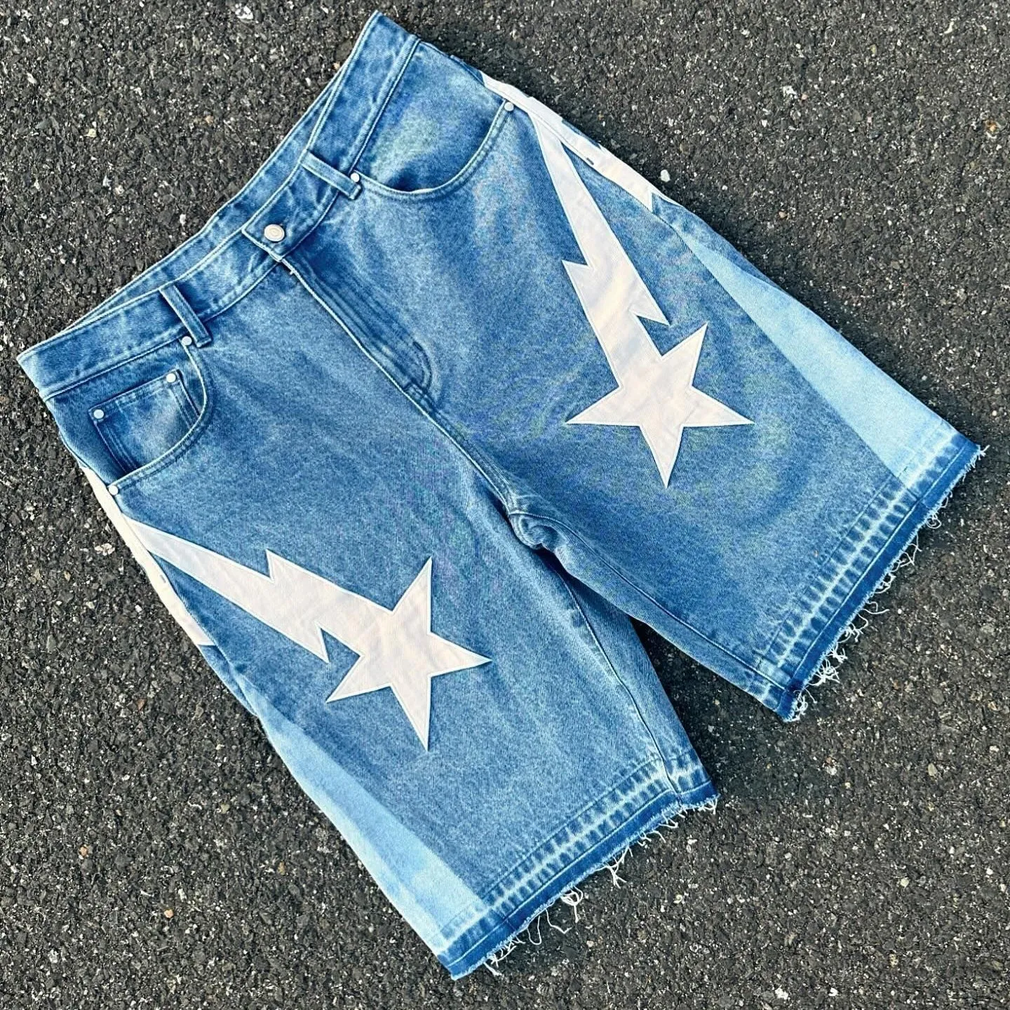 Lucky Star Casual Street Retro Stitching Short Denim