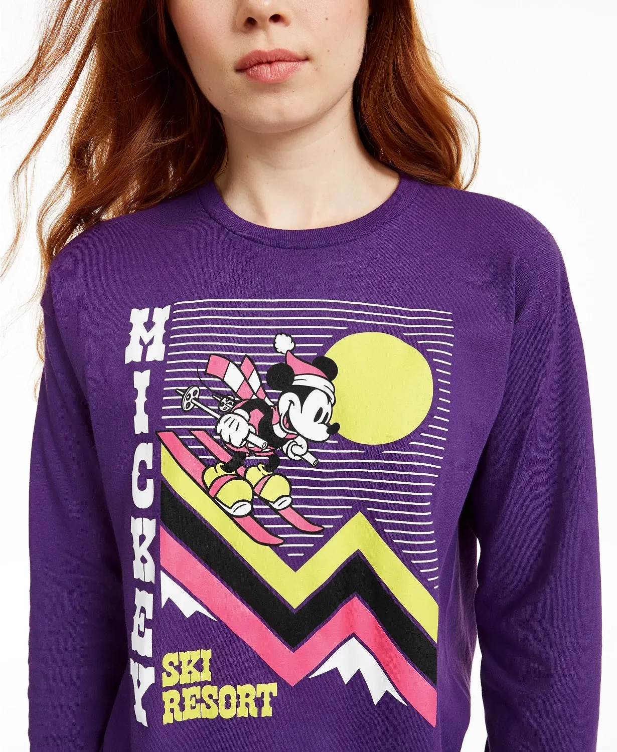 Mad Engine Junior's Disney Mickey Mouse Ski Graphic T-Shirt Purple Size X-Small