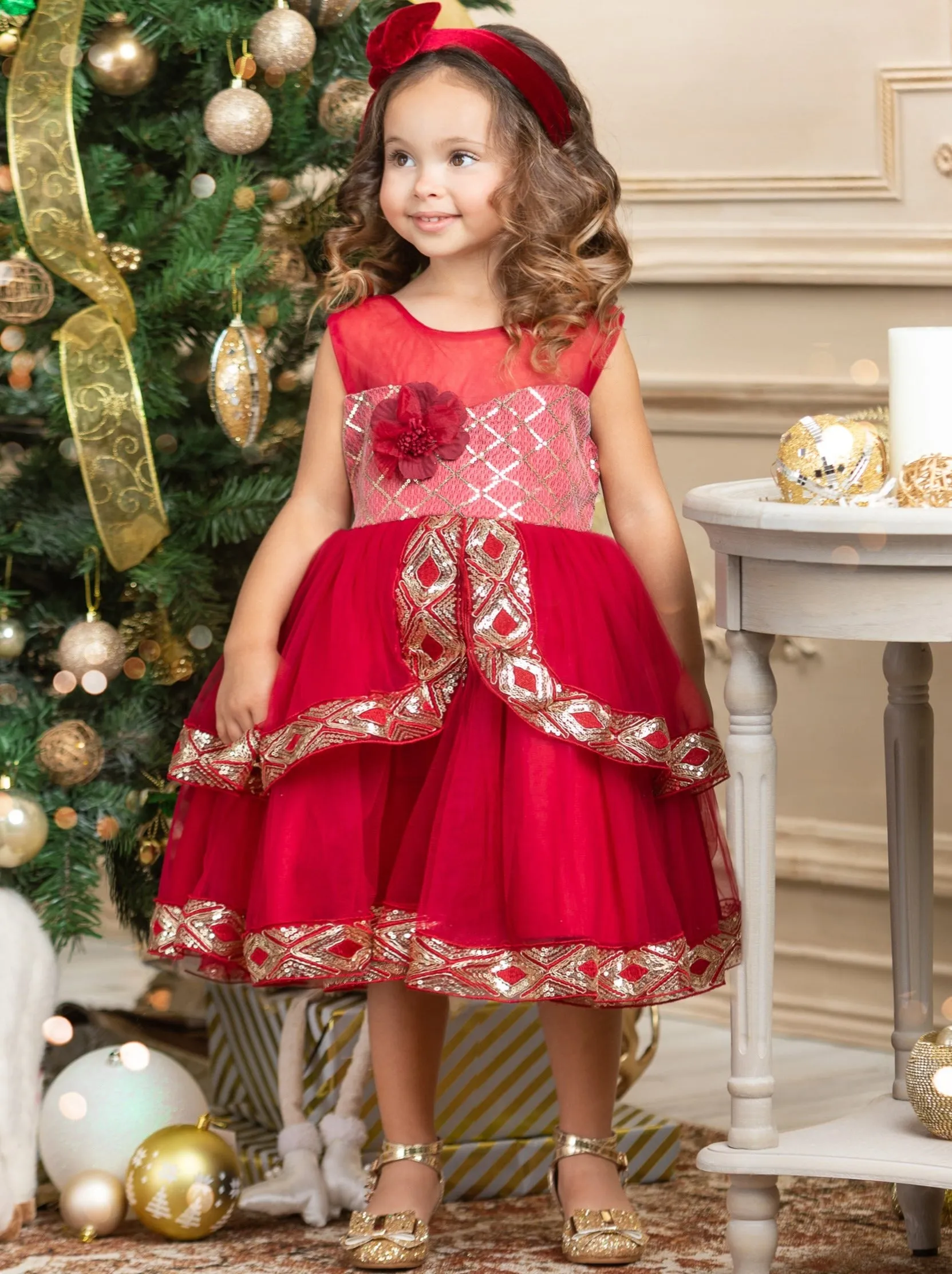 Made To Sparkle Embroidered Tulle Holiday Dress