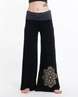 Mandala Spandex Wide Leg Palazzo Pants in Black