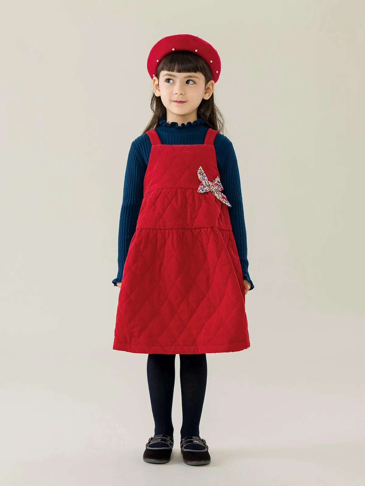 MARC & JANIE Girls Corduroy Quilted Suspender Dress 221305