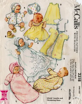 McCall's 2318 Traditional Baby Layette & Christening Gown with iron On Transfers 1950s Vintage Sewing Pattern ONE SIZE UNCUT Factory Folded NO INSTRUCTIONS