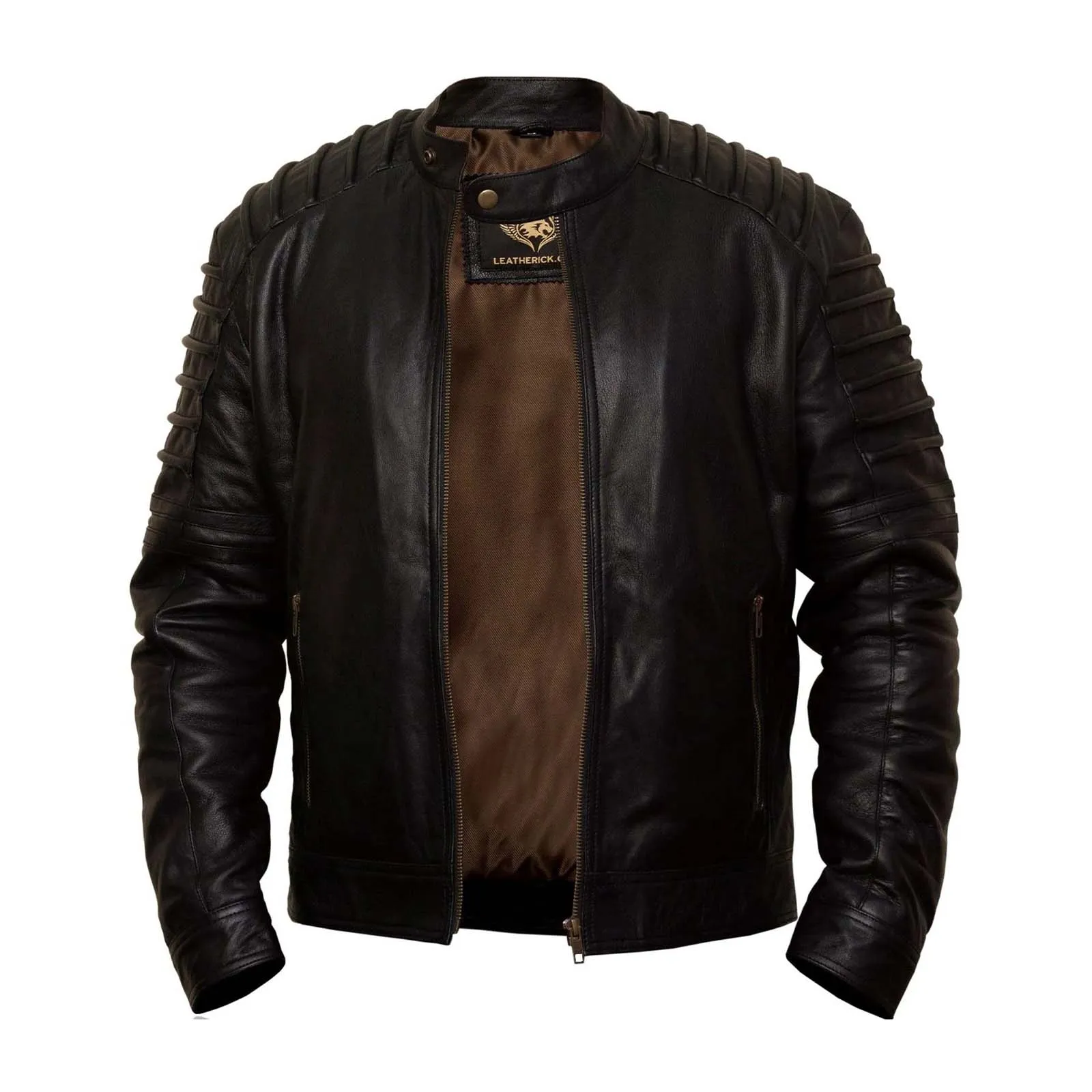 Men Black Designer Real Sheep Slim Fit Biker Leather Jacket