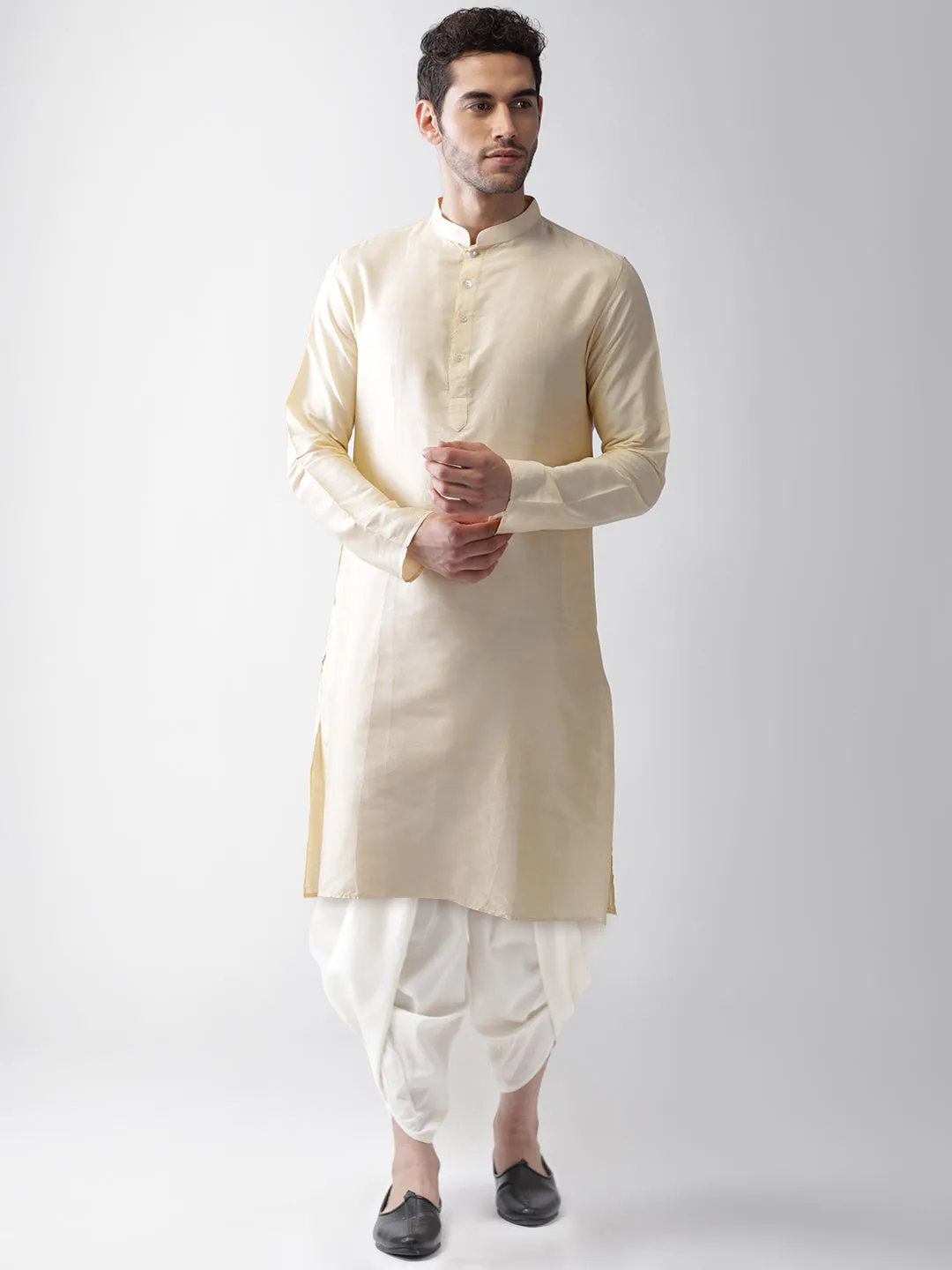 Men Grey Kurta Jacket Dhoti Set