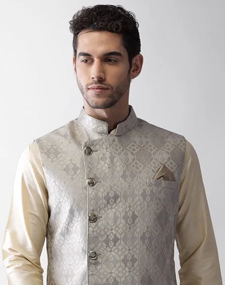 Men Grey Kurta Jacket Dhoti Set