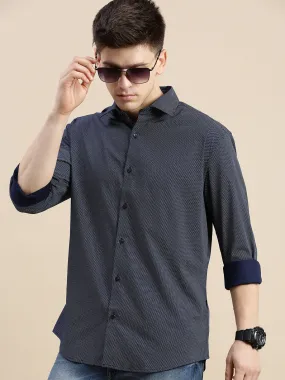 Men Navy Polka Dots Casual Shirt