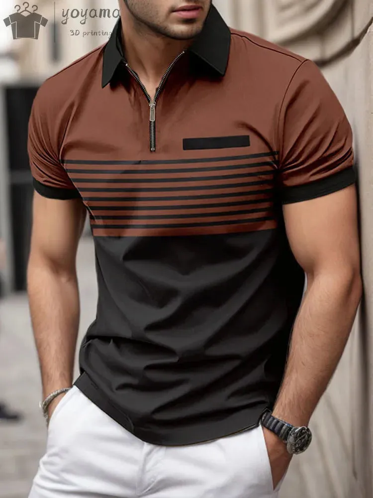 Men Polo Zipper Polo Shirt Solid Golf Tops Daily Outdoor Tees Business Casual Style Shirts Loose Oversized Men T-Shirt Clothing