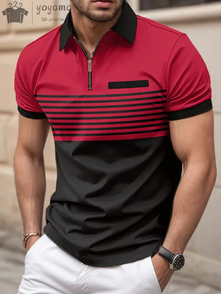 Men Polo Zipper Polo Shirt Solid Golf Tops Daily Outdoor Tees Business Casual Style Shirts Loose Oversized Men T-Shirt Clothing