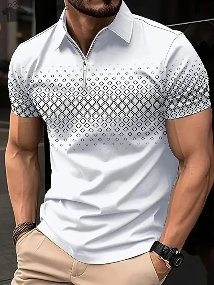 Men Polo Zipper Polo Shirt Solid Golf Tops Daily Outdoor Tees Business Casual Style Shirts Loose Oversized Men T-Shirt Clothing